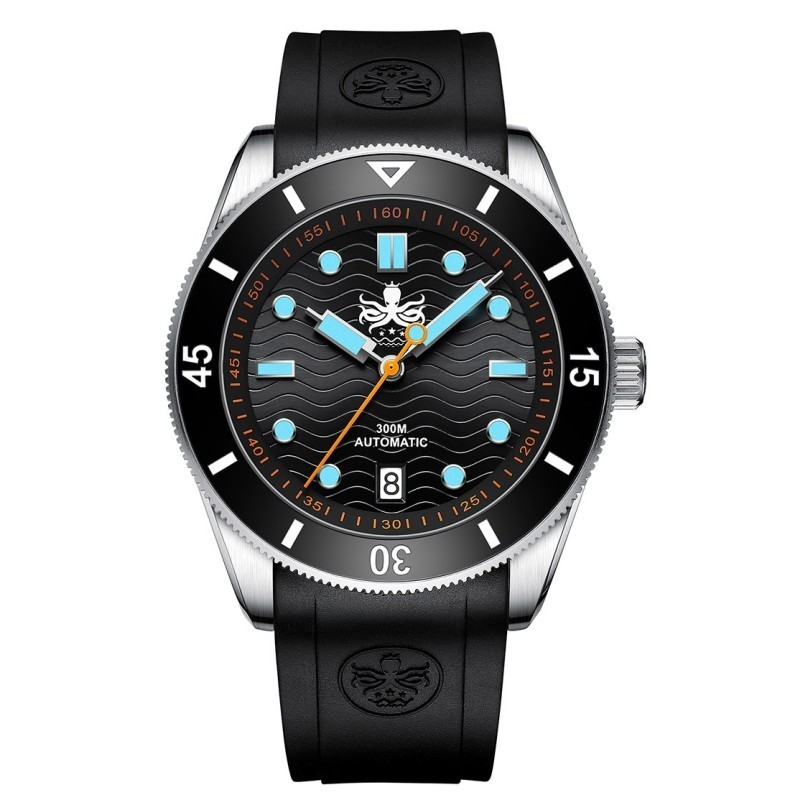 Phoibos WAVE MASTER 300M Steel Automatic Black Silicone Diver Men’s Watch
