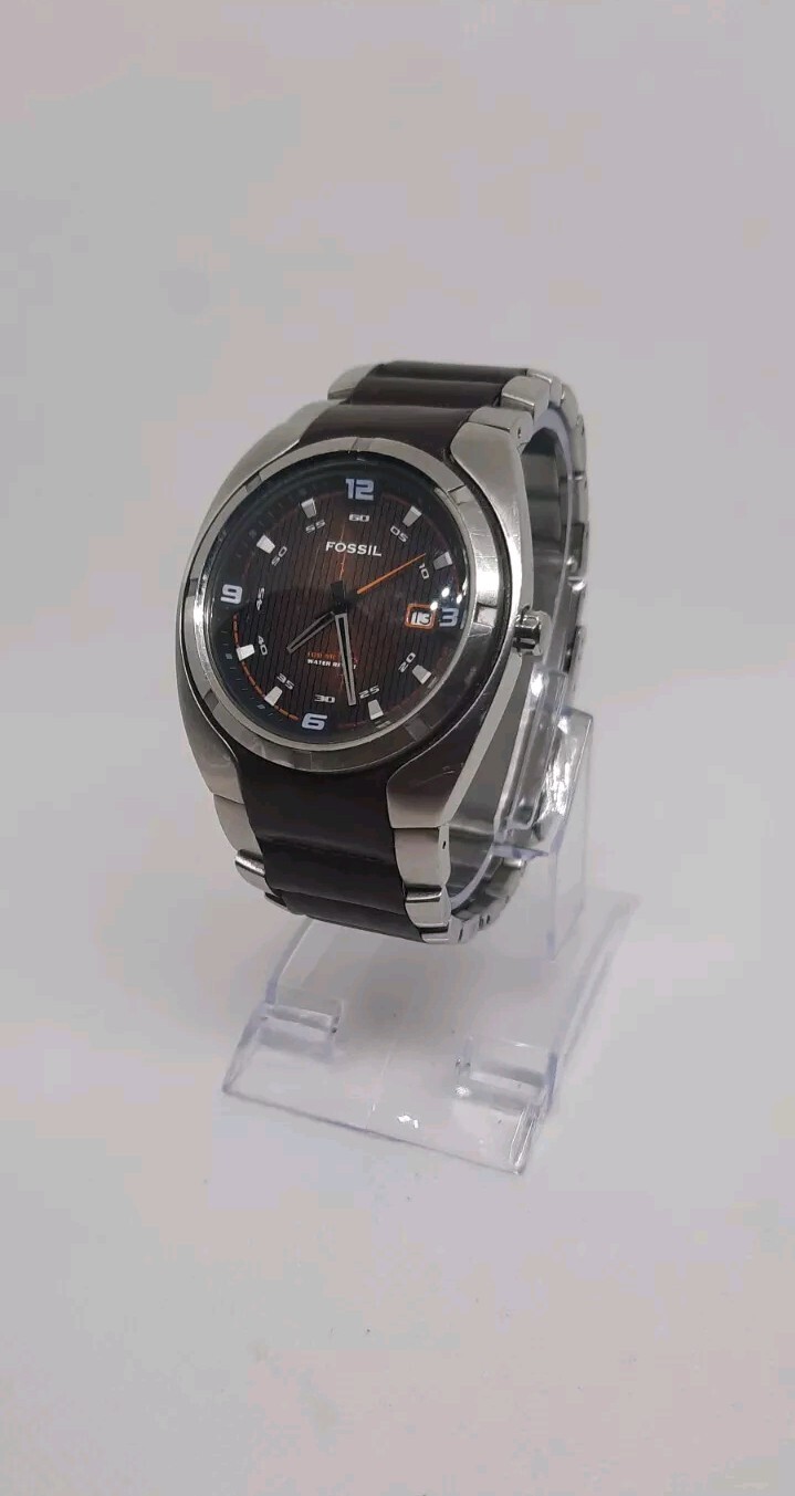 RARE & RUNNING Fossil Orange Brown Face Men’s Watch AM-3986 with Leather Strap