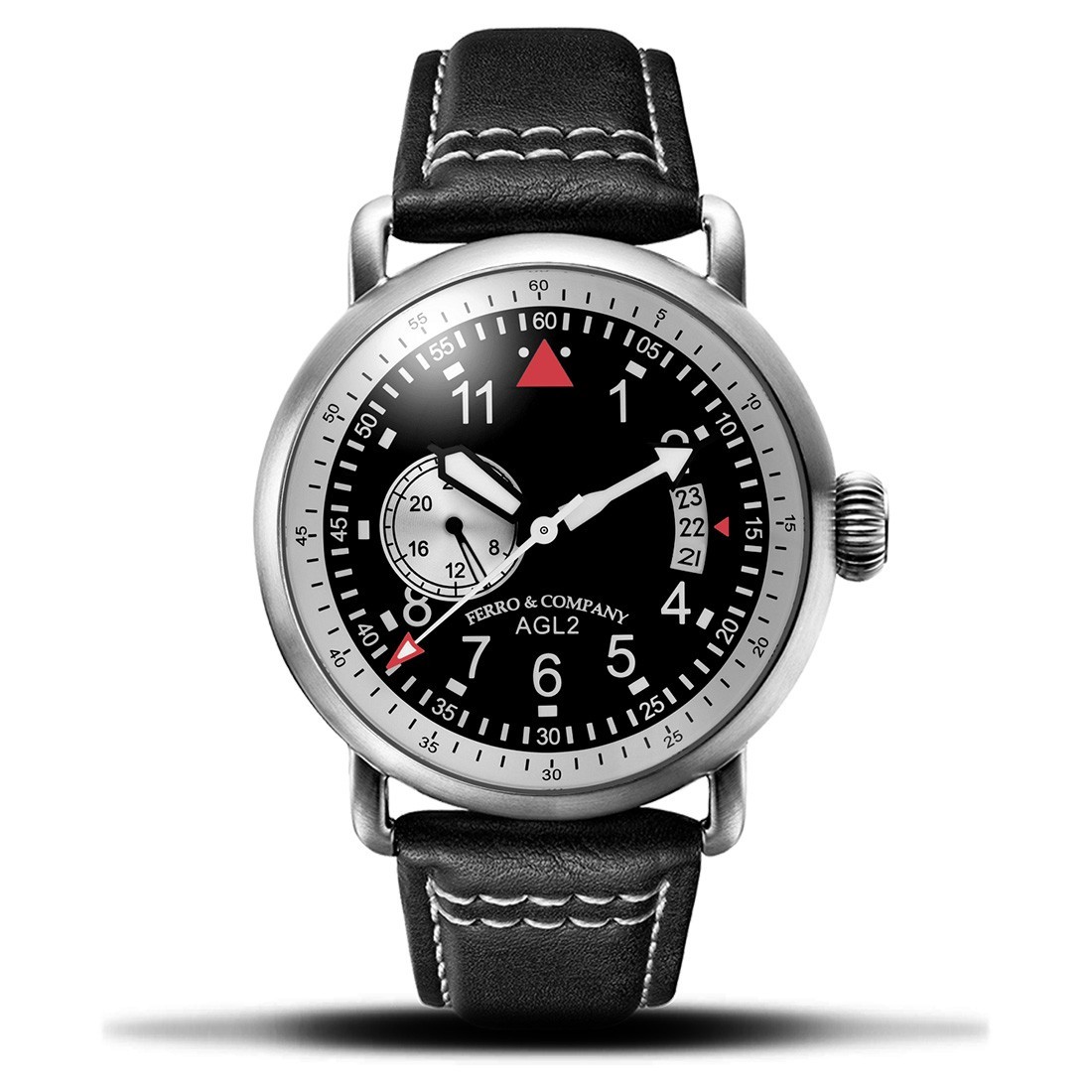 Ferro & Co. AGL 2 Automatic Steel Black Leather Date 24H Aviator Men’s Watch