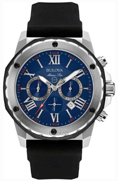 BRAND NEW Bulova Marine Star Blue Dial Black Rubber Strap Men’s Watch 98B258