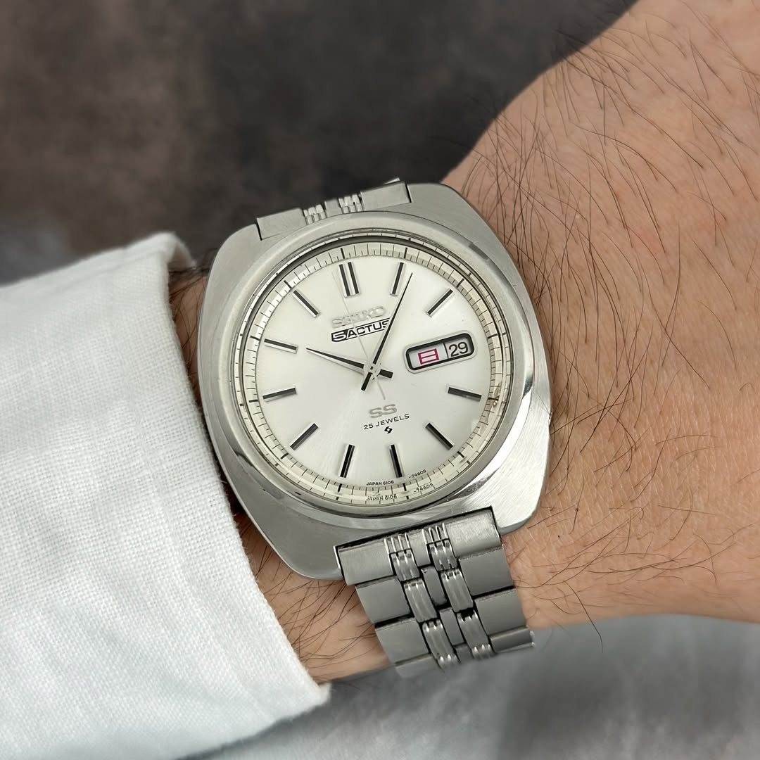 Rare Seiko 5 actus SS Automatic Ref. 6106-7440 Silver Dial JDM Day Date Watch
