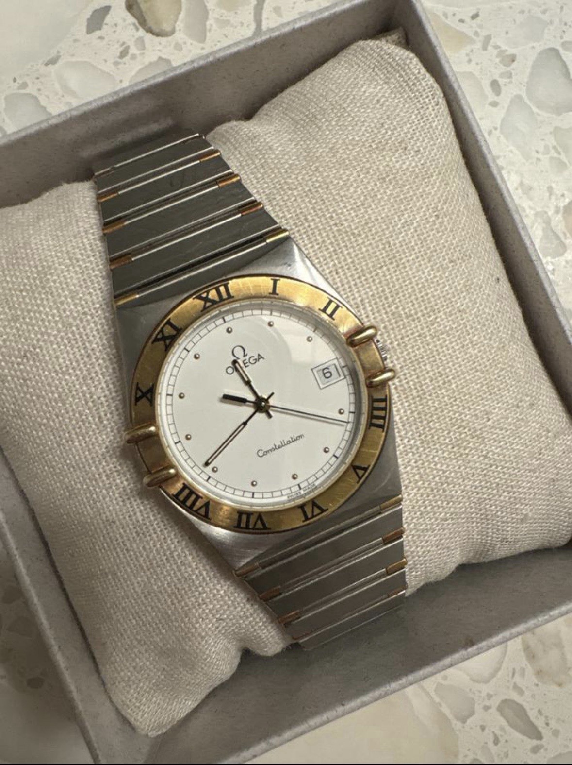 VTG 1991 Omega Constellation Manhattan Two Tone Gold Steel Quartz 33mm 396.1080