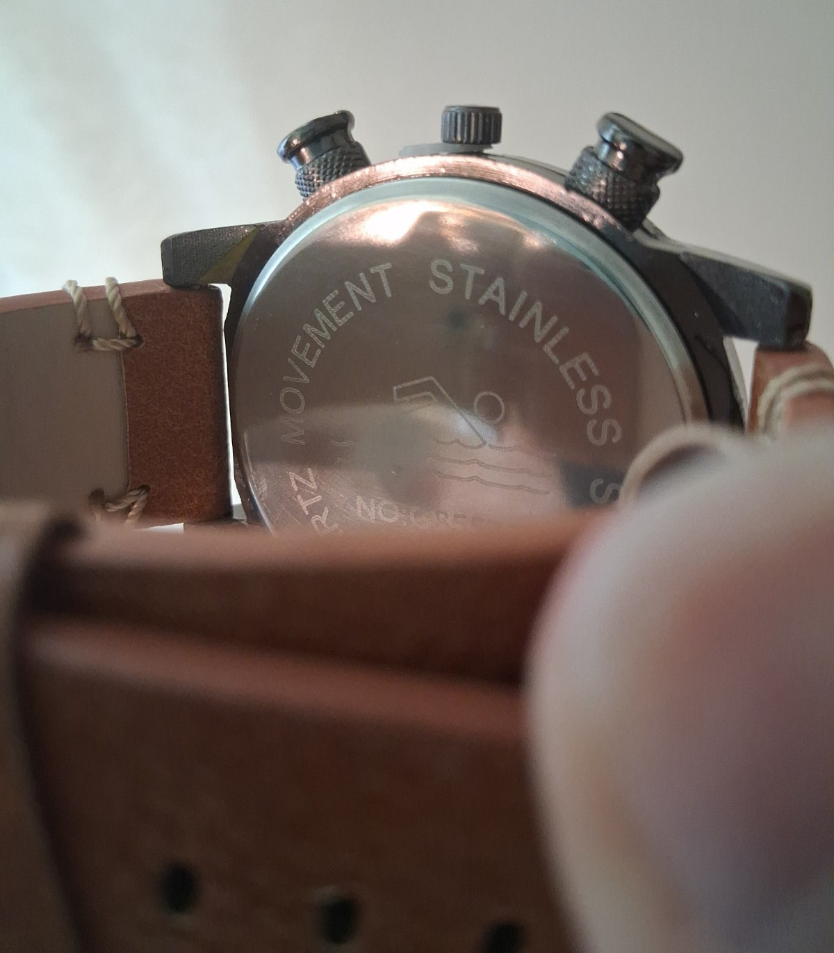 Chronograph Watch Dark Brown face Brown subdials Brown leather strap Working