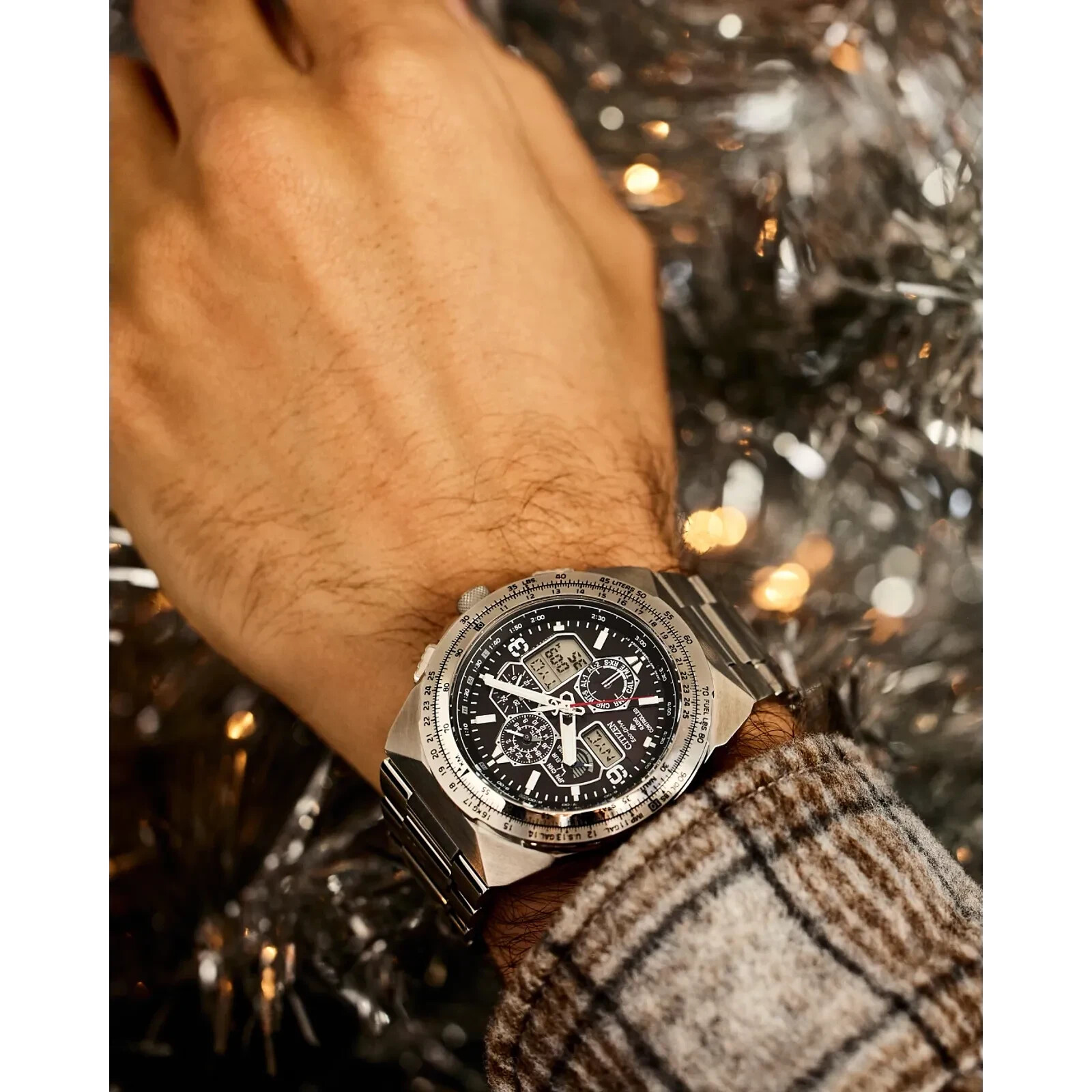 Citizen Men’s Air Chronograph Calendar Eco-Drive Silver Watch 46 MM JY8120-58E