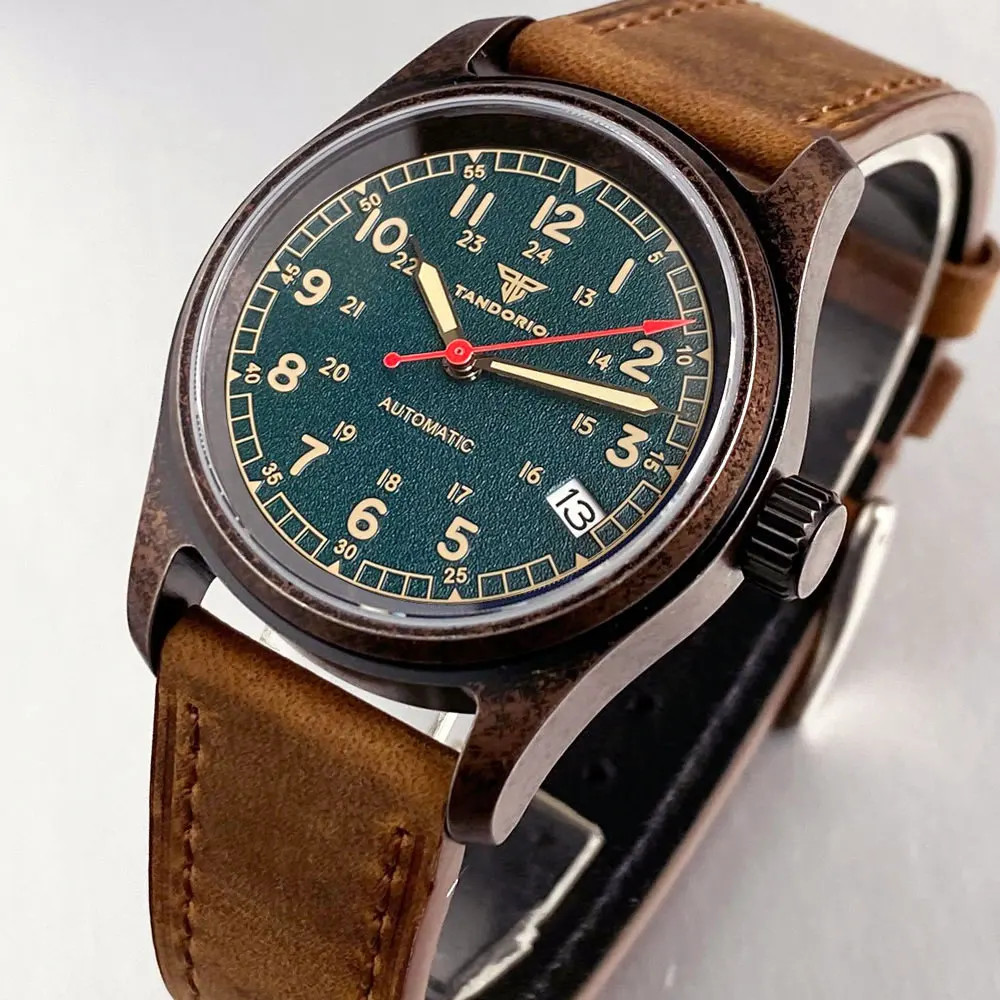 Tandorio 36mm Copper Plating Pilot Vintage Men Watches For Japan NH35 20ATM