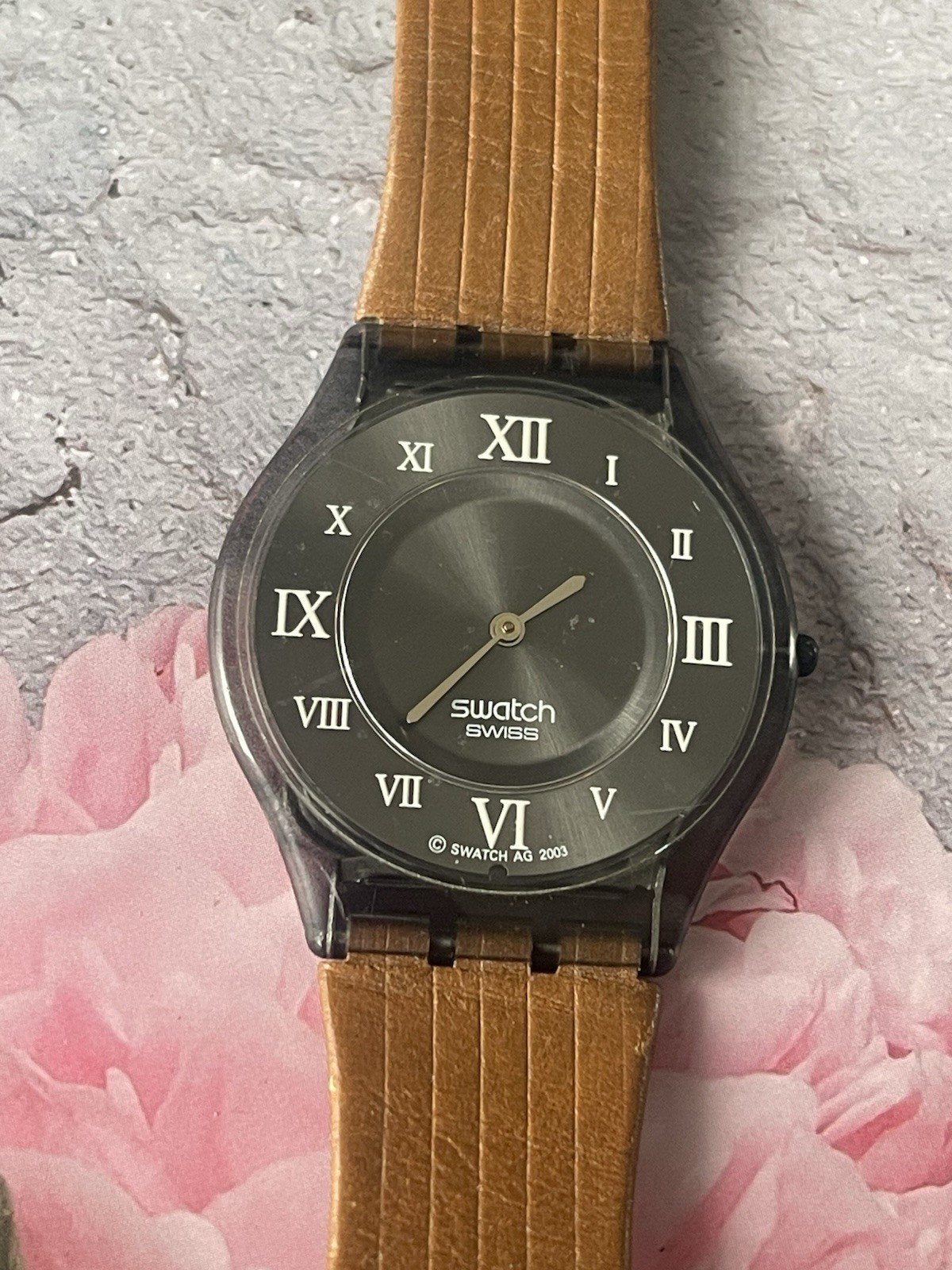 Vintage Watch SWATCH Swiss AG2003 Roman Number Black Slim Retro
