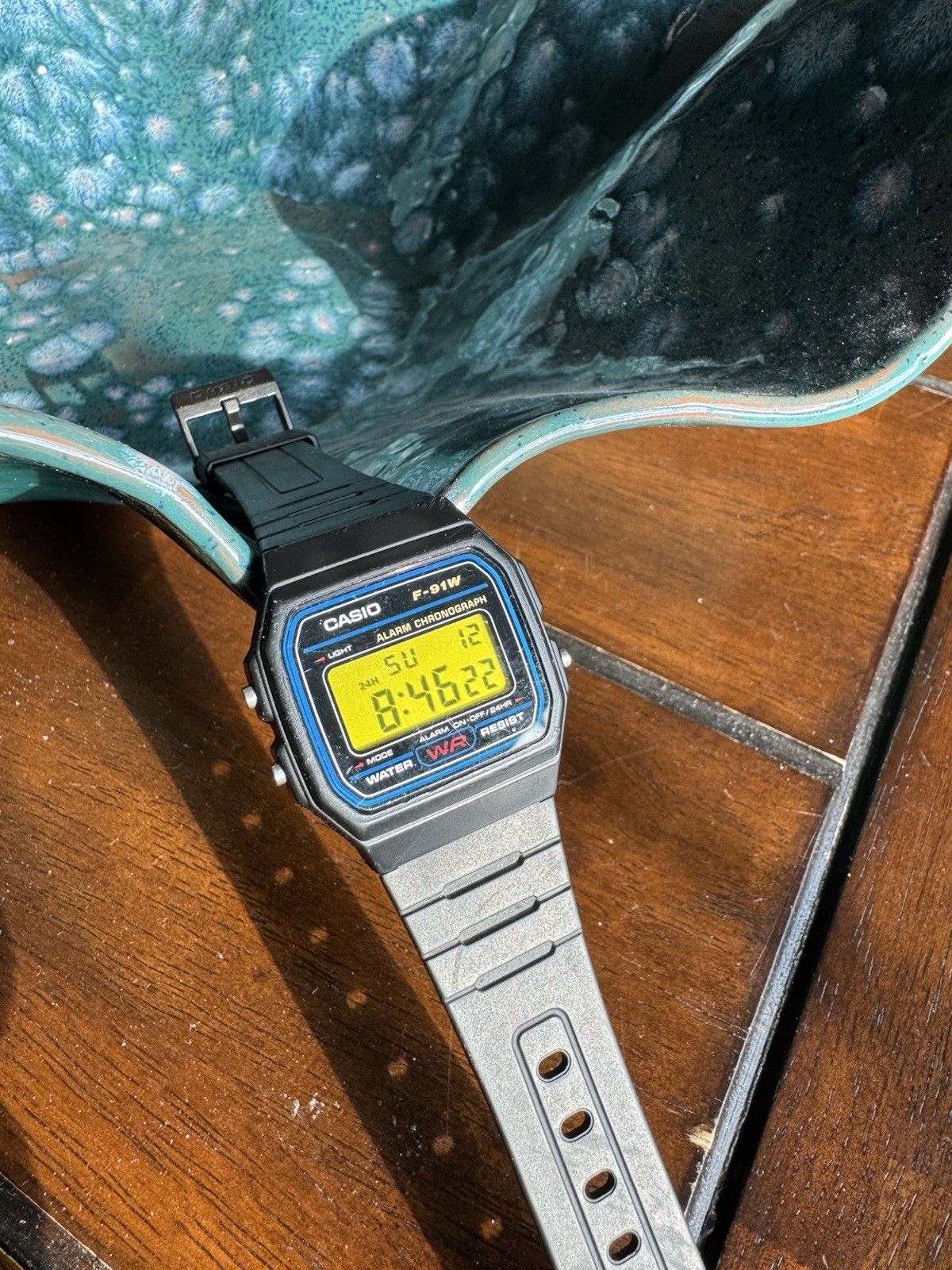Casio F91W Digital Watch with Yellow Filter