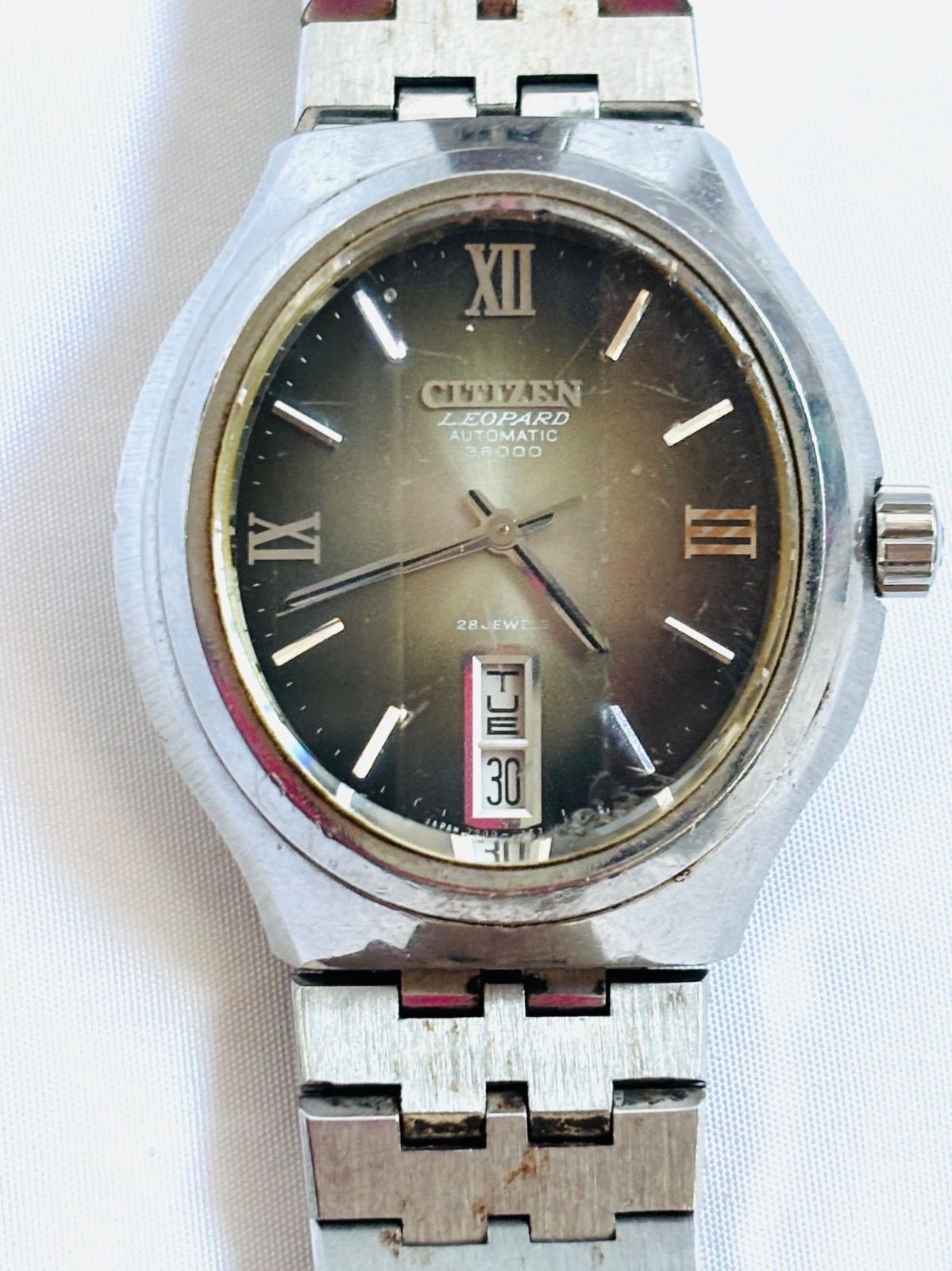 CITIZEN LEOPARD 4-720920 Automatic Vintage Watch Green Dial Oval Rare Model