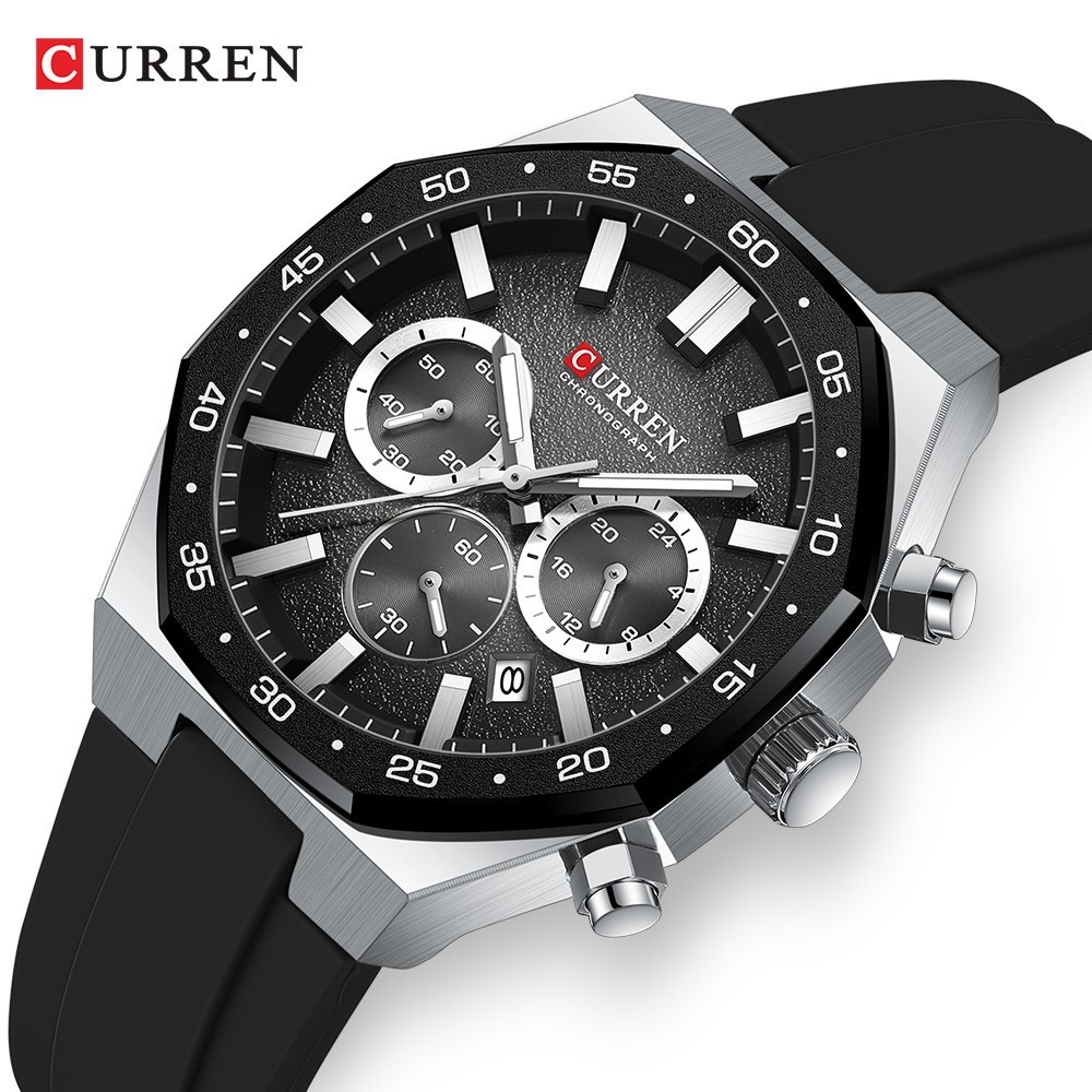 CURREN Men Watch Chronograph Date Silicone Wristwatch Fashion Boy Sport Watches