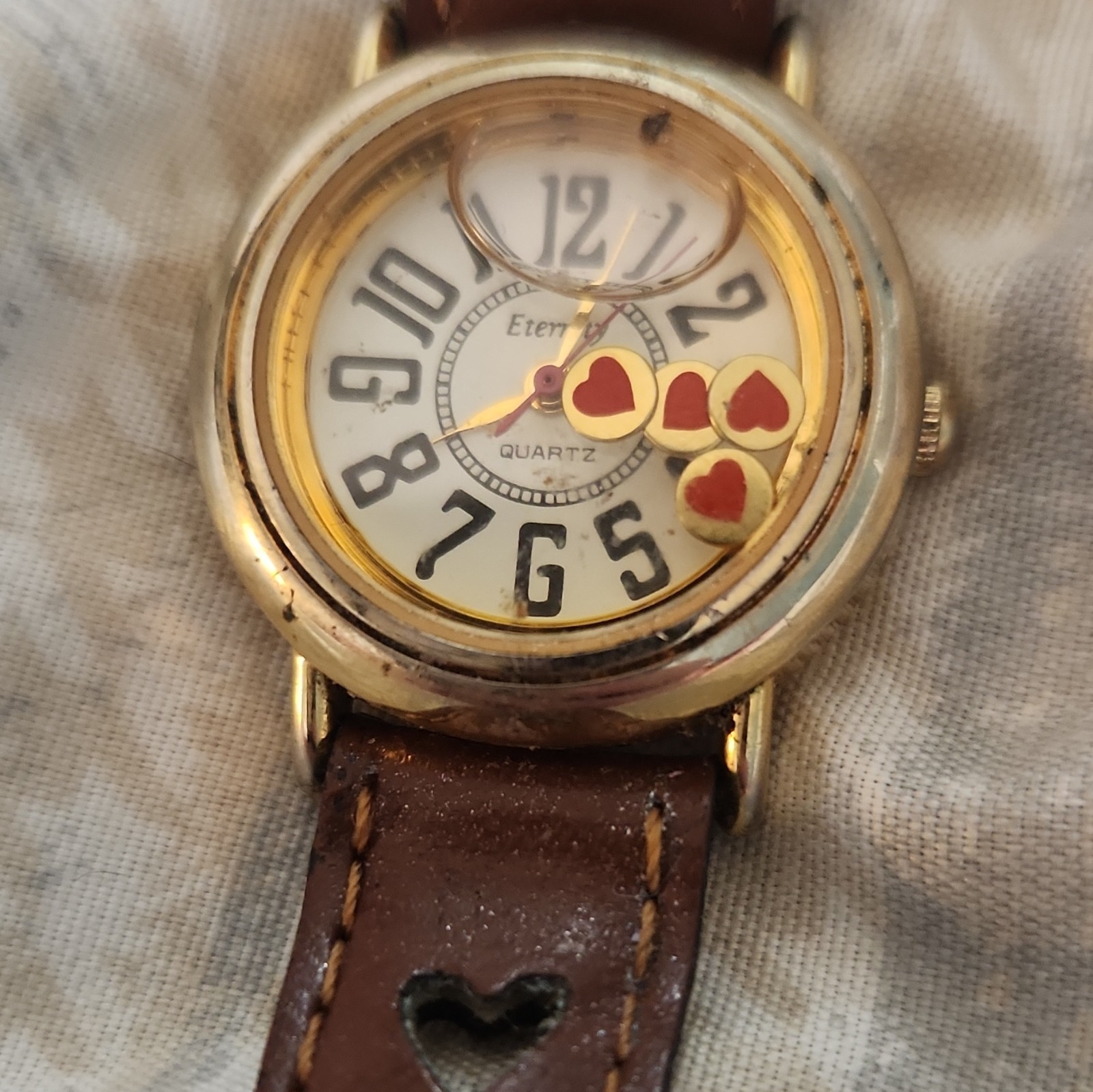 Eternity Women’s Quartz Analog Watch Brown Leather Strap Gold Case Heart Dial