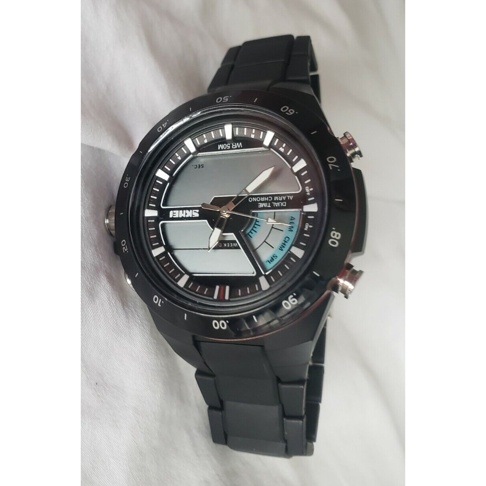 SKMEI Men’s Dual Time Alarm Chrono Black Strap Watch 1016New With Tag