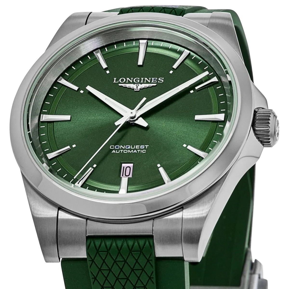 Longines Conquest Automatic Steel Green Dial Rubber Date Mens Watch L38304029