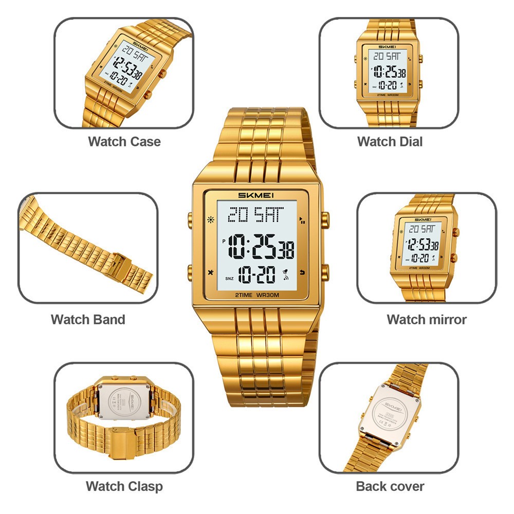 SKMEI Men Rectangle Watch Digital LED Wristwatch Steel Electronic Sport Watches