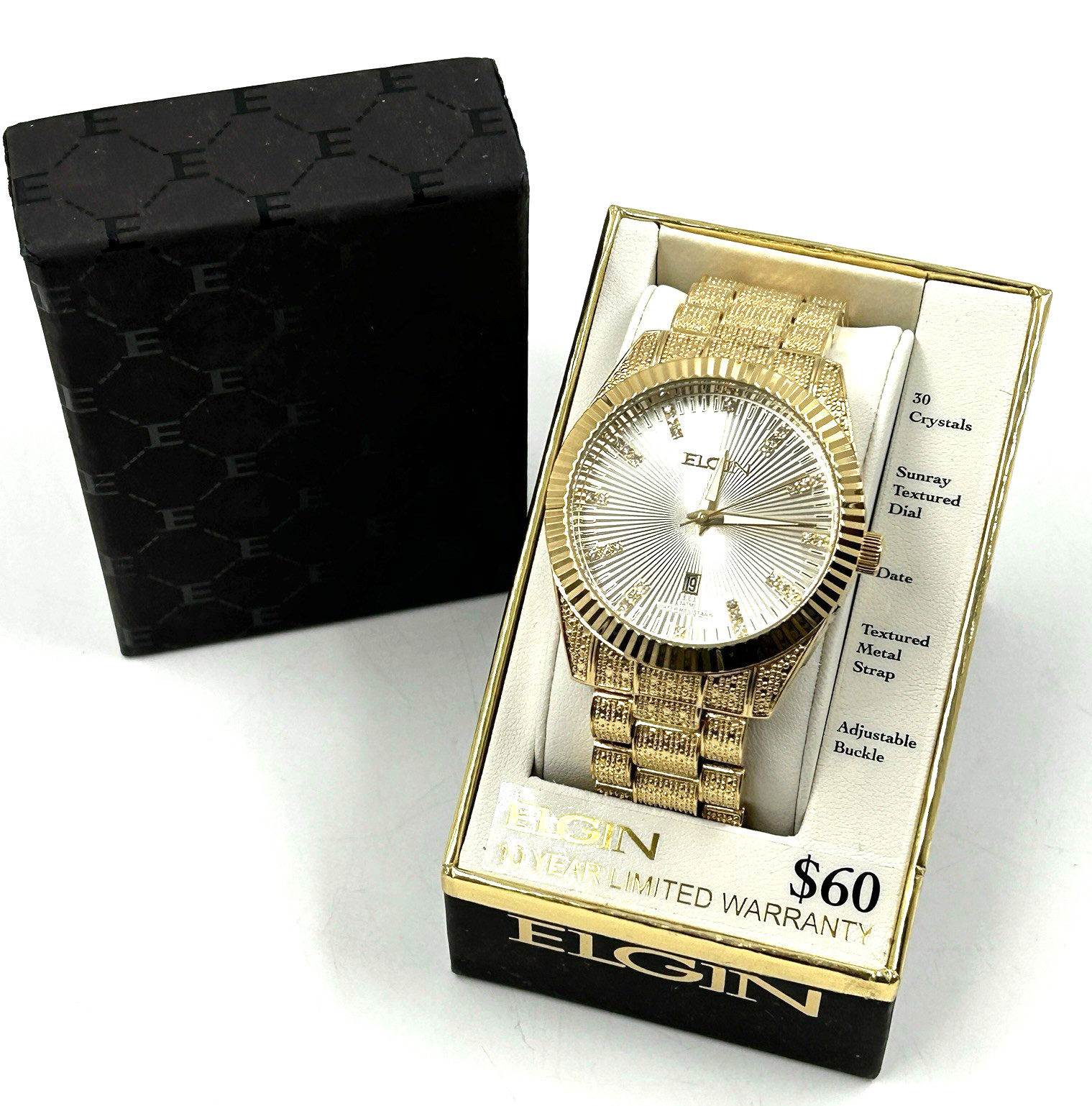 ELGIN MENS WATCH FG160096 Gold on Gold Tone Japan Movement New with tags