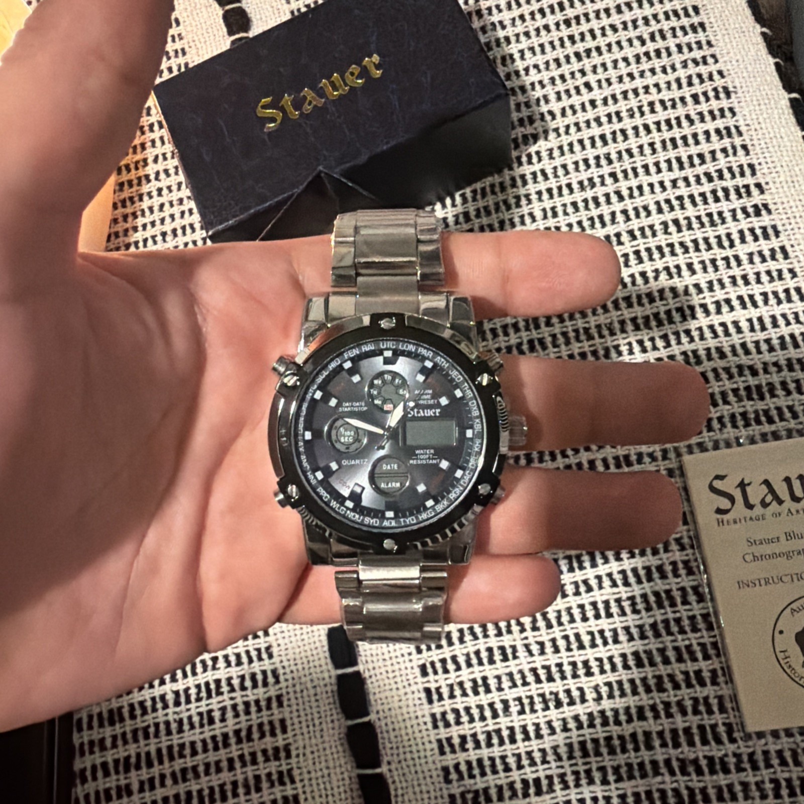 Stauer Blue Stone Chronograph Wristwatch With Box & Booklet Model