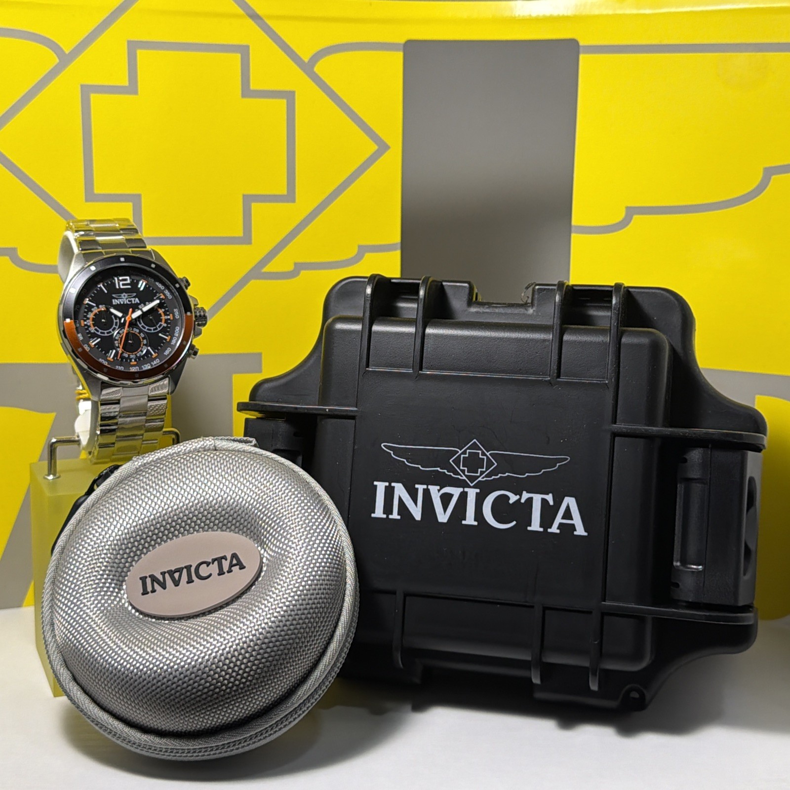 Invicta Speedway Men’s 44mm Chrono Watch StainlessSteel, W/Hard Case & Soft Case
