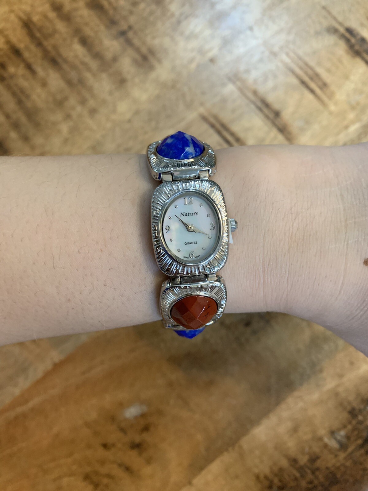 NEW Nature Multi Color Stone Wrist Watch Blue Red Mother Of Pearl Face