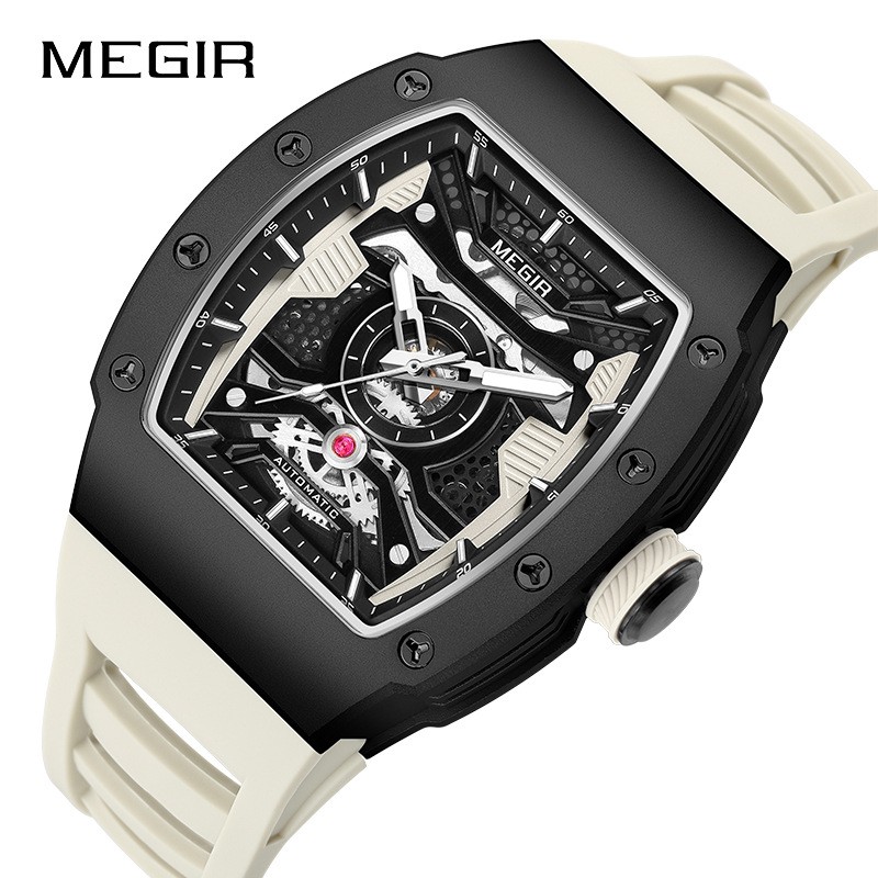MEGIR Men’s Automatic Watch – Stainless Steel, Silicone Strap, Waterproof,