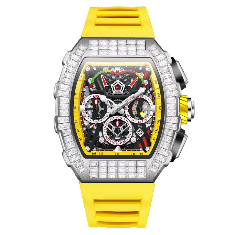 ONOLA Tonneau Hollow Pavé CZ Multifunction Week/Month Automatic Mechanical Watch