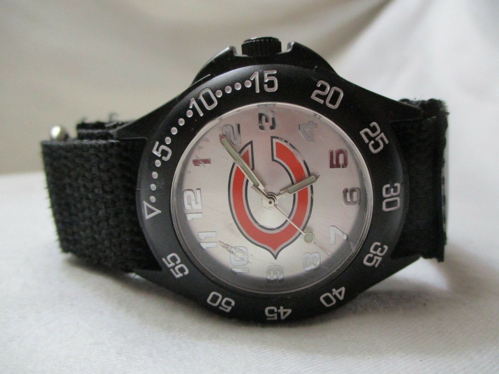 Game Time Wristwatch Black Hook & Loop Band Round Silver Tone Face