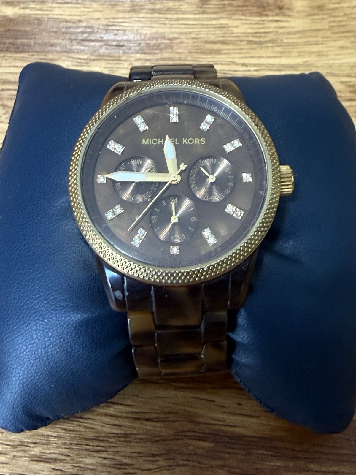 Michael Kors Ritz Tortoise Chronograph Quartz Watch Gold Case Diamond Markers