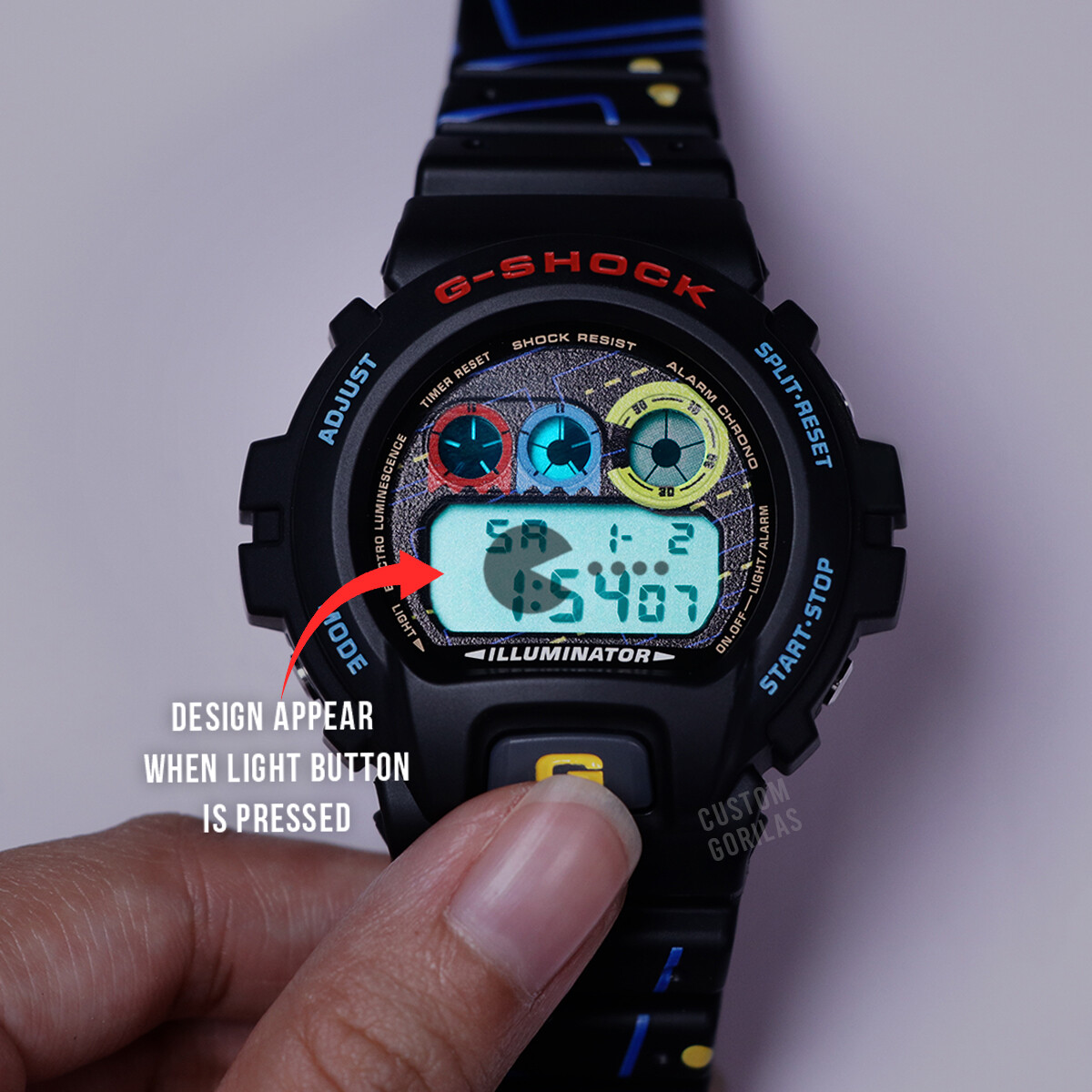 Pac Man Theme Custom Design Casio G Shock DW6900 Custom Engraved Watches