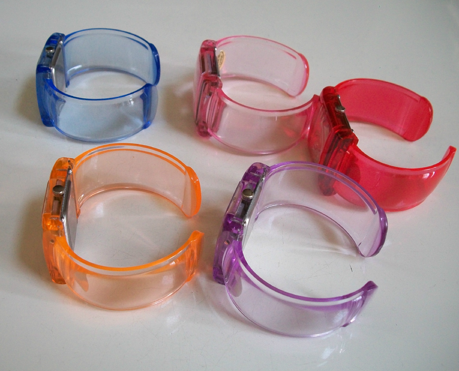 Blue, Purple, Pink, Orange, Red Plastic Cuff Bangle Casual Fashion Women’s Watch