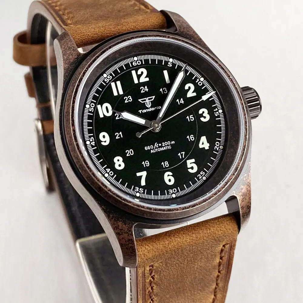 Tandorio 36mm Copper Plating Pilot Vintage Men Watches For Japan NH35 20ATM