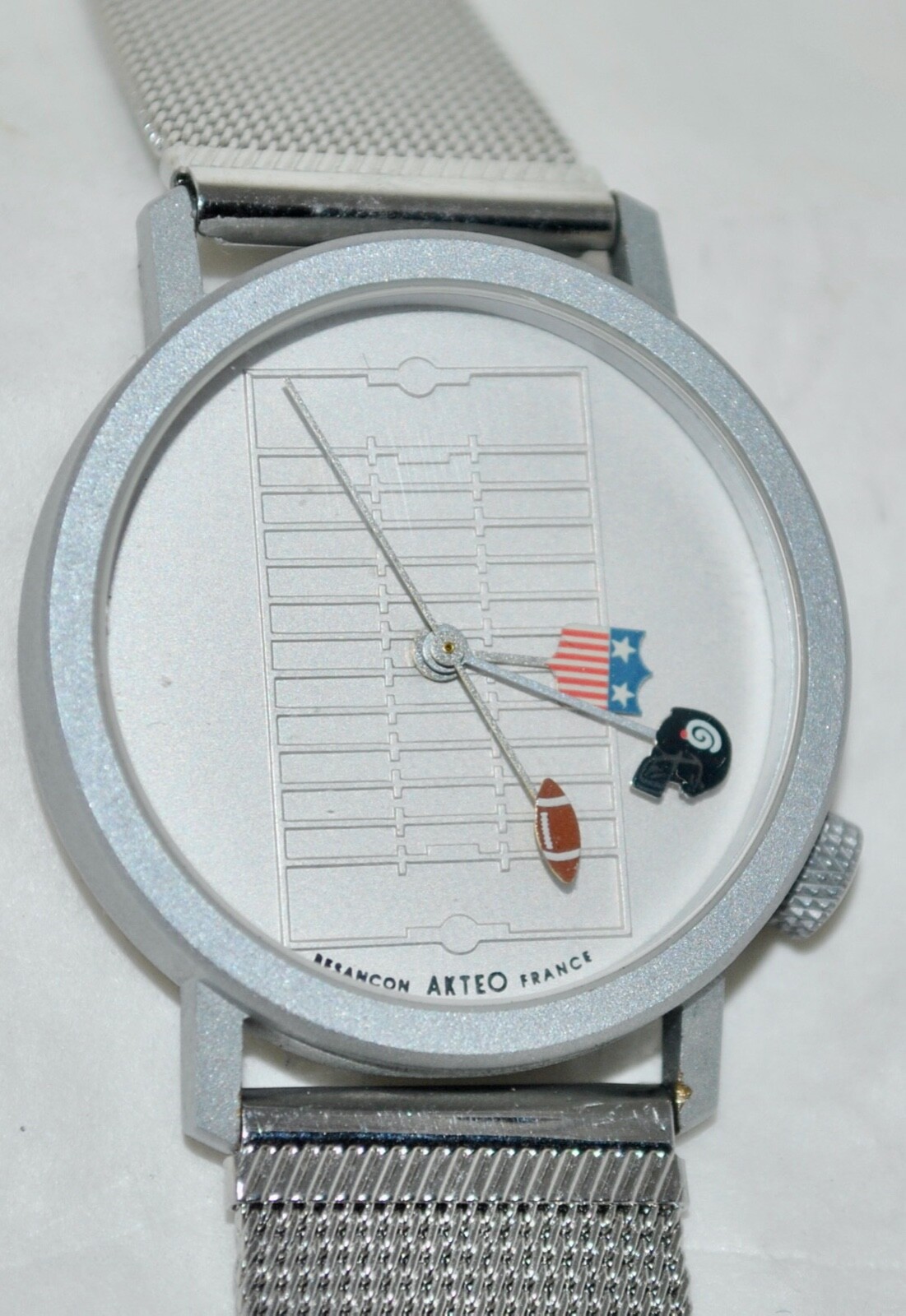 Akteo J.C. Mareschal Silver Animated Football Theme Watch Silver Mesh Band w/Box