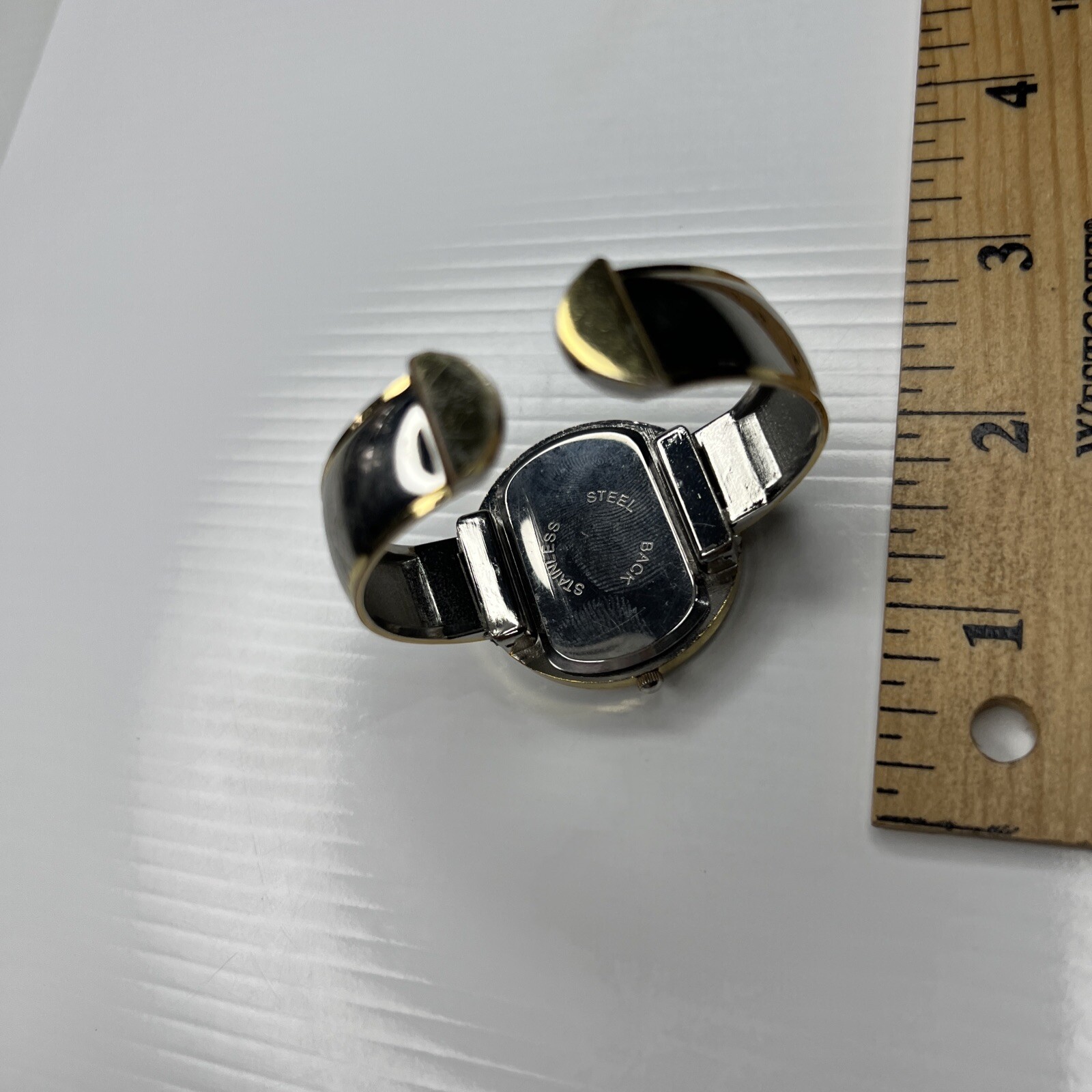 F NACCI Stainless White Black Enamel Silver Cuff Retro Watch Untested