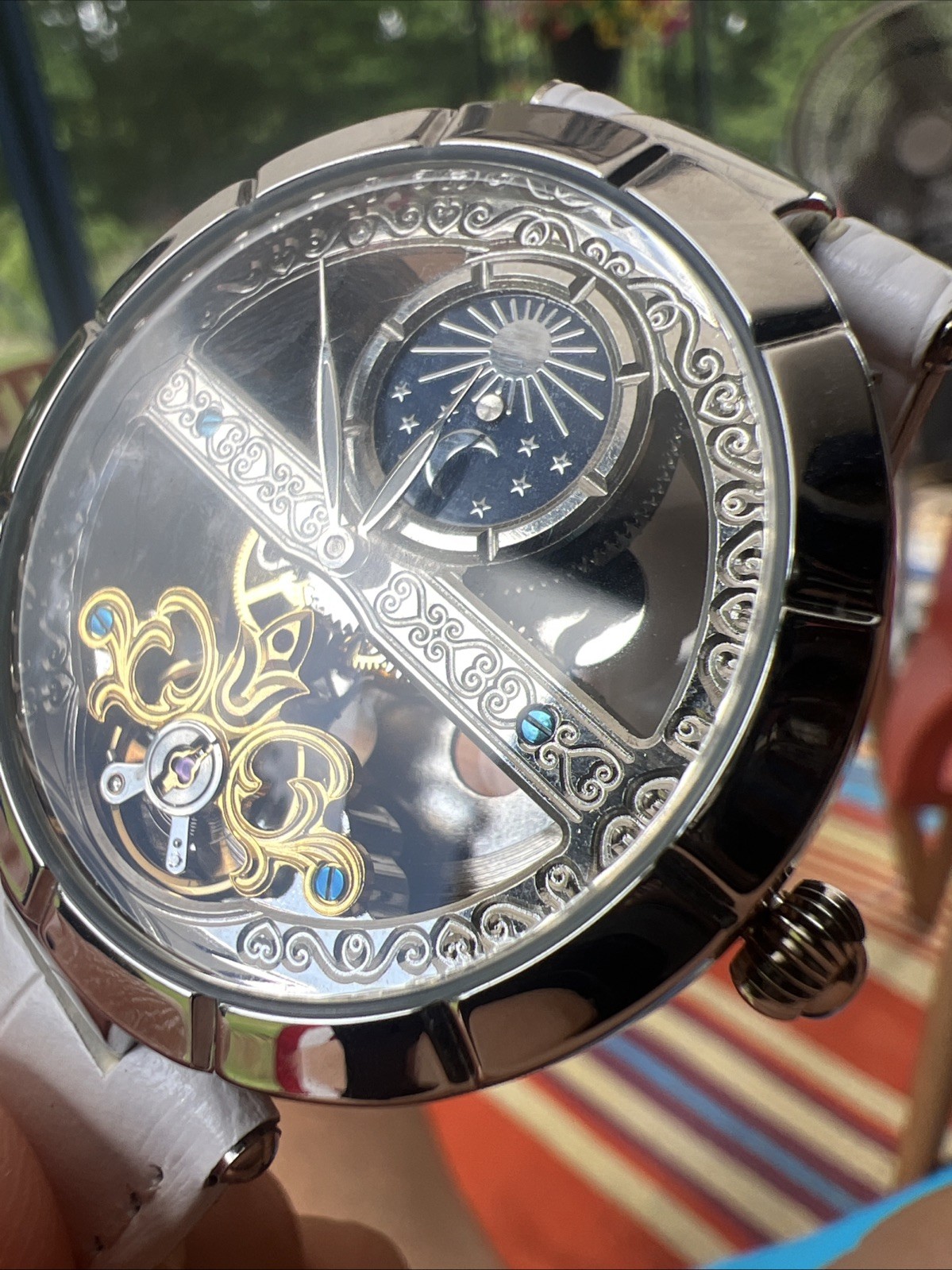 🔥 🔥 Skeleton Mechanical watch SunMoon StarWhite 🔥 🔥