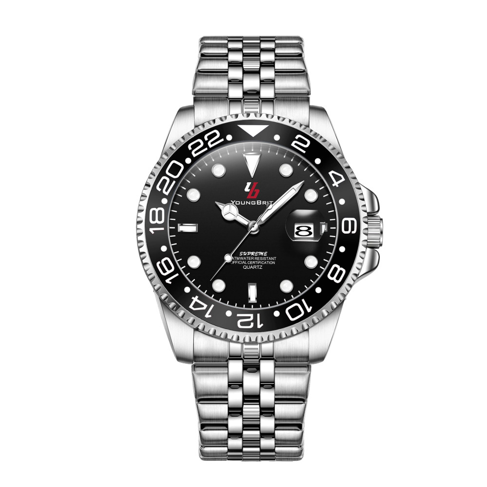 YoungBrit Windsor 41mm Black Dial Stainless Steel Bracelet Mens Watch Black