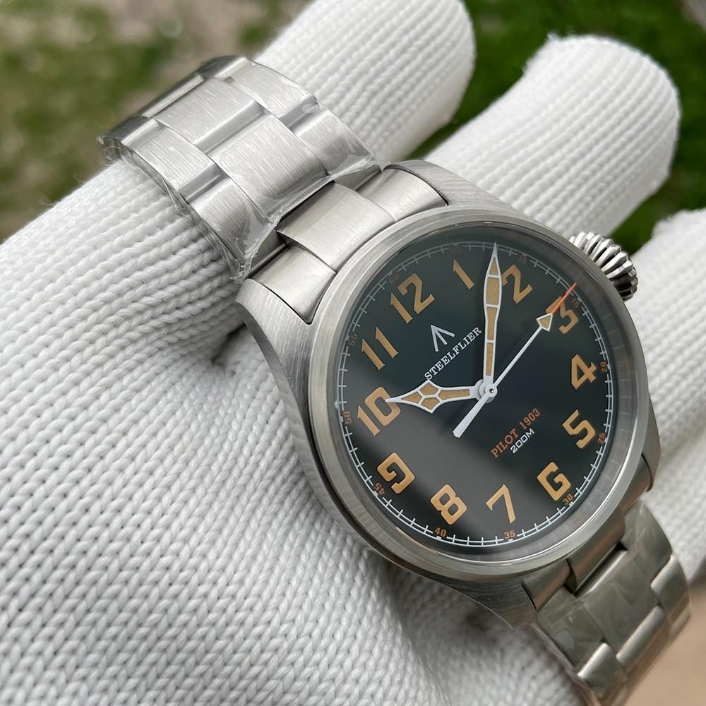 39MM STEELFLIER Pilot Quartz Diver Watch Men’s Stainless Waterproof Luminous NEW