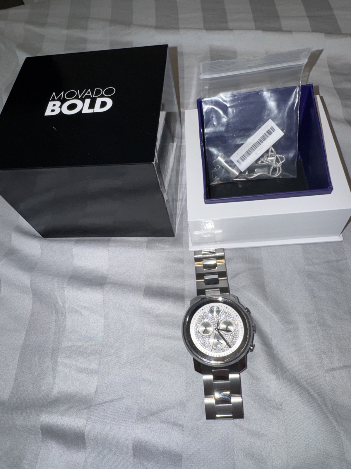 Movado BOLD Chronograph with full crystal (pavé) face