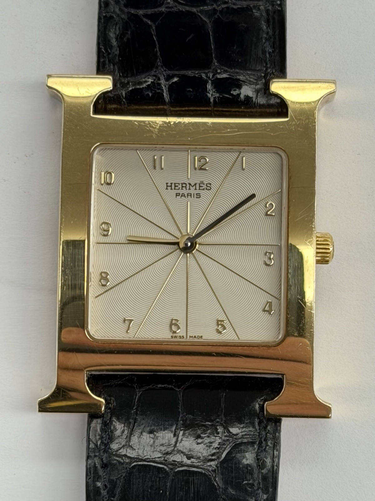 Hermes Heure H 18k Gold Guilloché Dial 36x30mm Quartz Watch HH1.785 Box & Papers