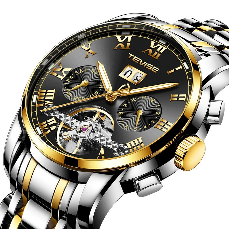 ChristmaMen Tourbillon Mechanical Luminous Watch Date Day Month Indicator sliver