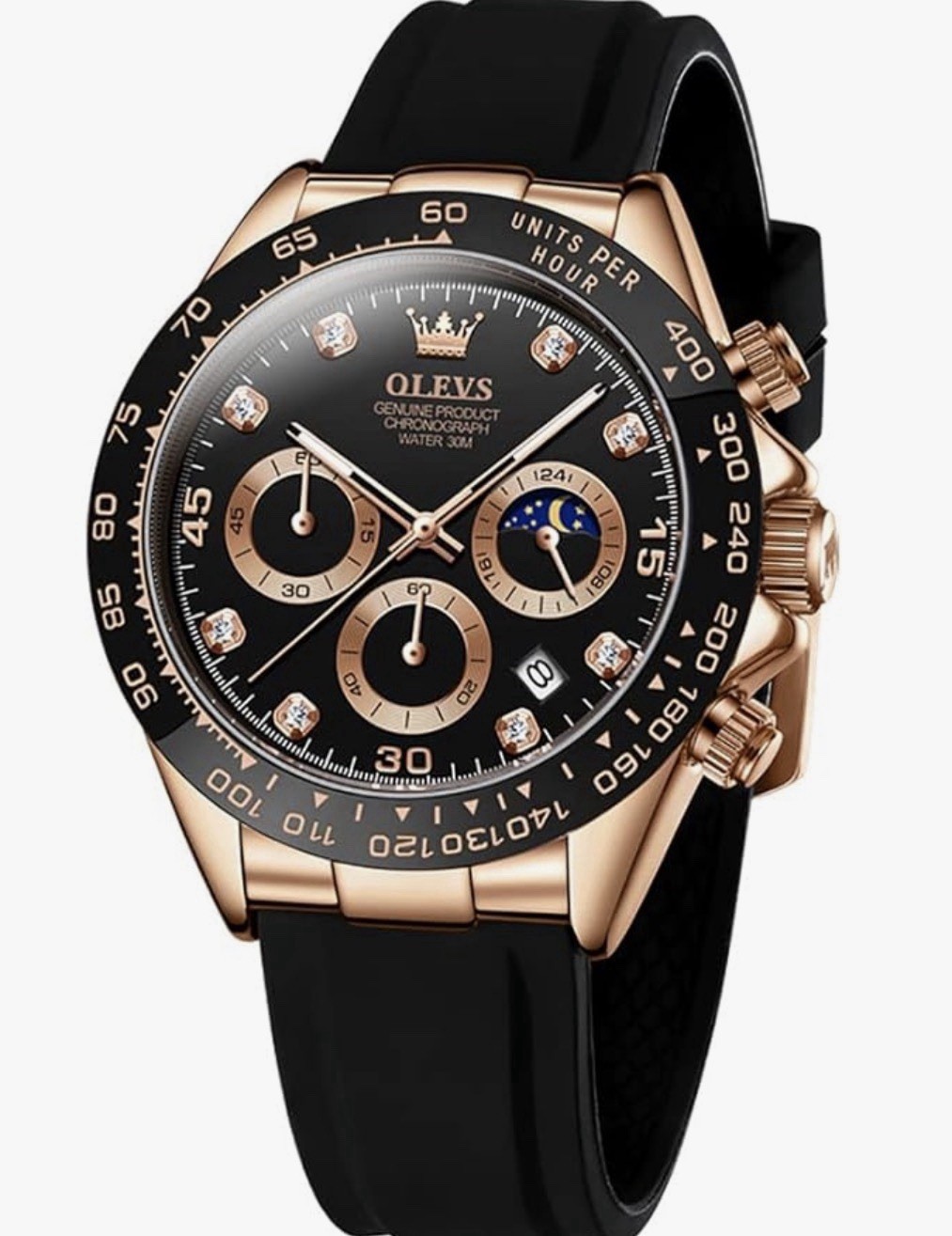 Olevs 42mm Chronograph Rose Gold And Black (2875G)