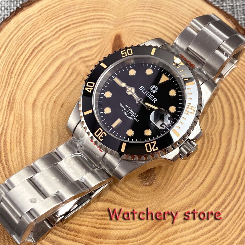 40mm Bliger Unidirectional rotation bezel orange indexes Japan NH35A Men’s watch