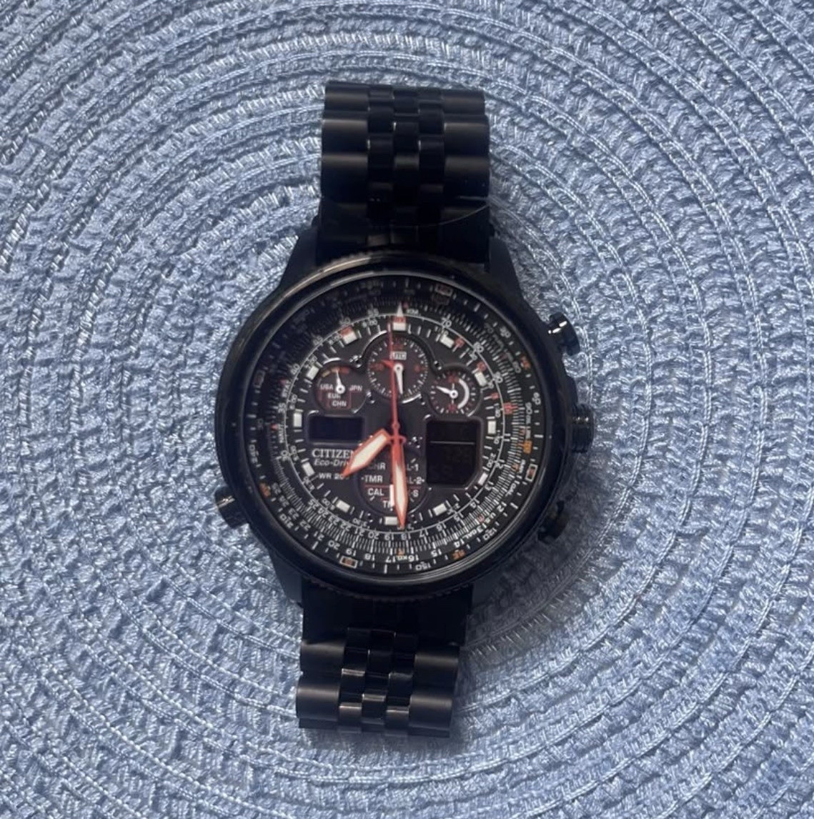 Citizen Eco-Drive Analog/Digital Chronograph Slide Rule 200m Black Steel