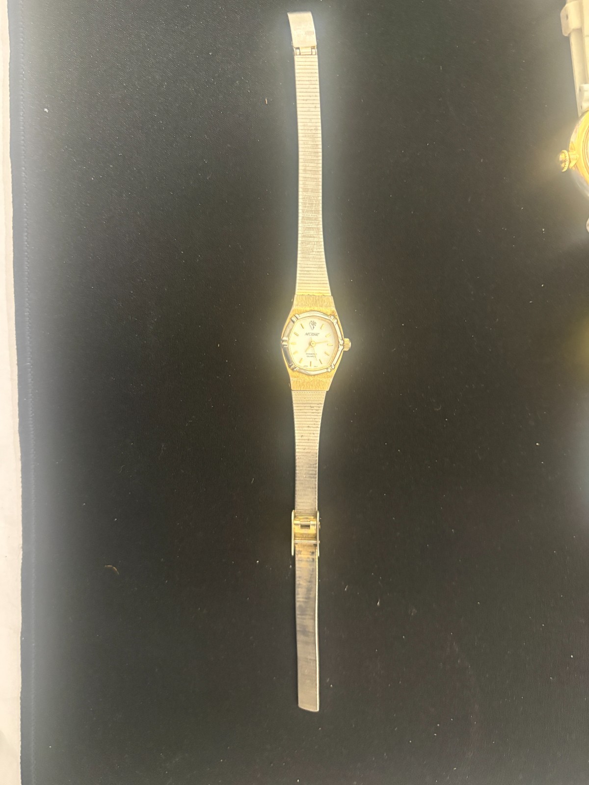 Nelsonic Ladies Gold Tone Diamond Quartz Watch Silver Bracelet Model N74D 012 52