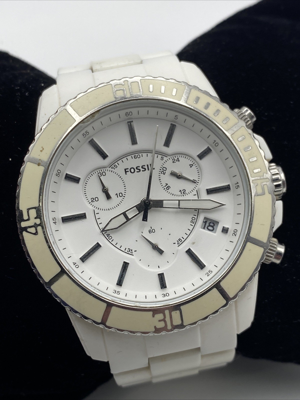 Fossil CH-2624 Quartz Analog Women’s Chronograph Watch Sz. 6.5″ New Battery