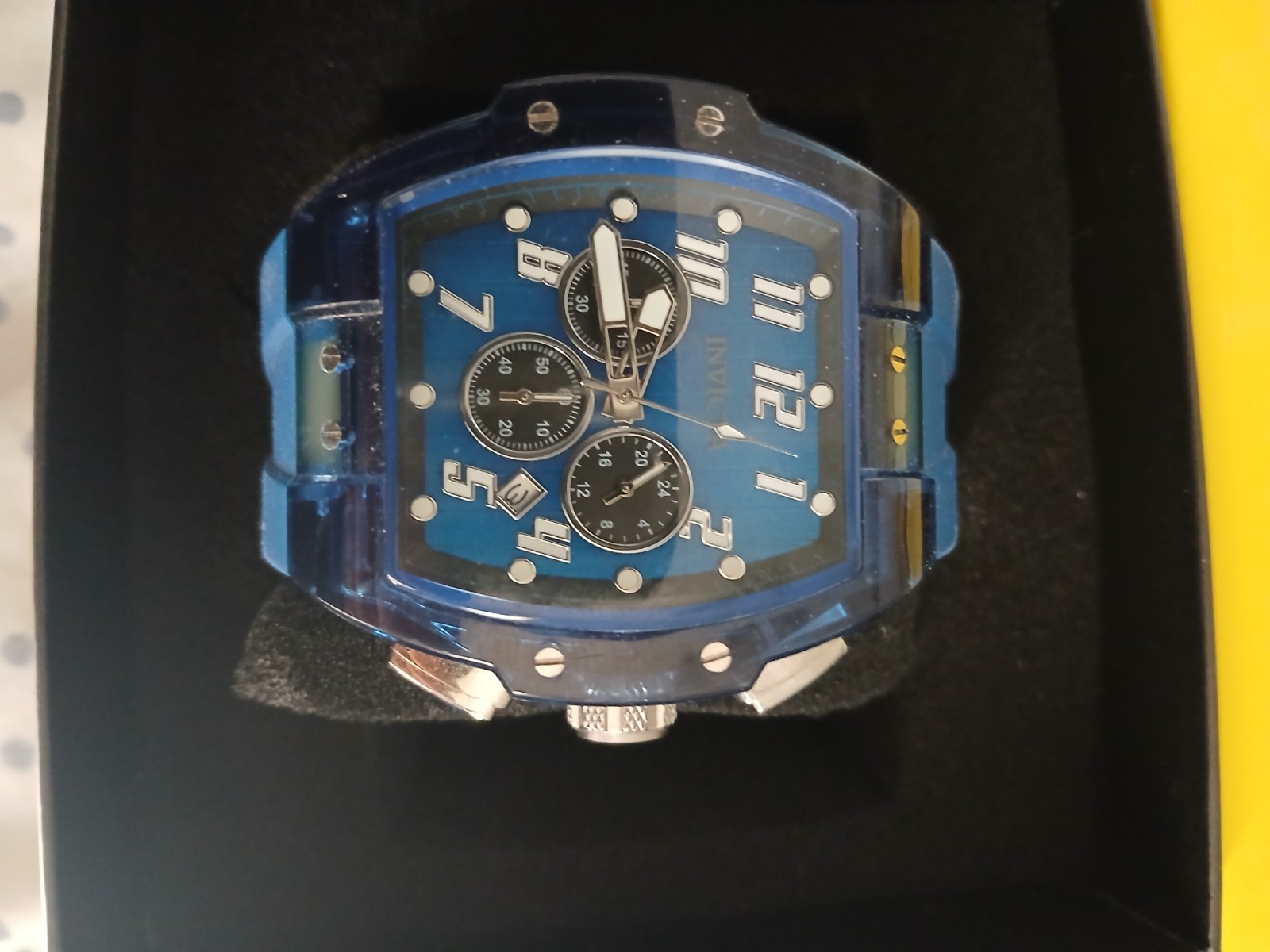 Invicta Men’s Raceway Chronograph Quartz Blue Tonneau Watch w/ Box