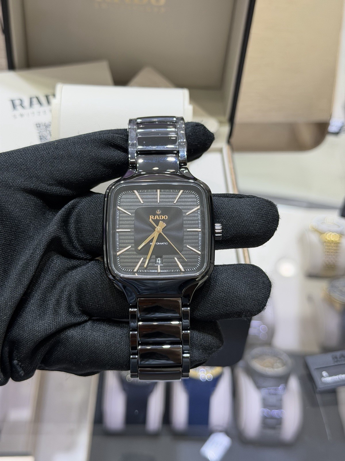 New Rado True Square Automatic High Tech Ceramic Black Dial Mens Watch R27078172