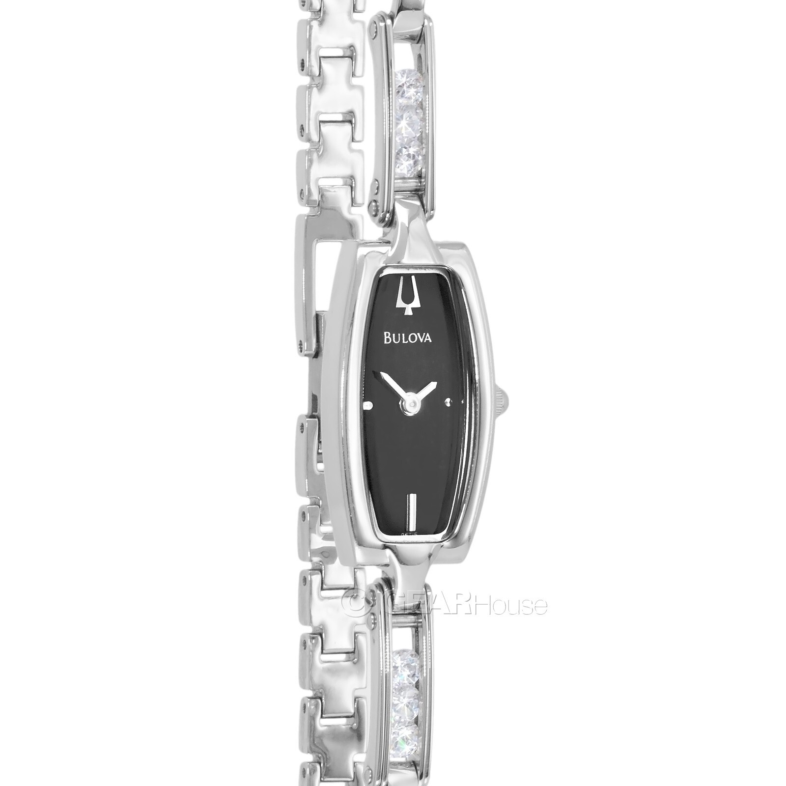 BULOVA Womens Floating Crystals Dress Watch, Black Dial, Silver Stainless Steel