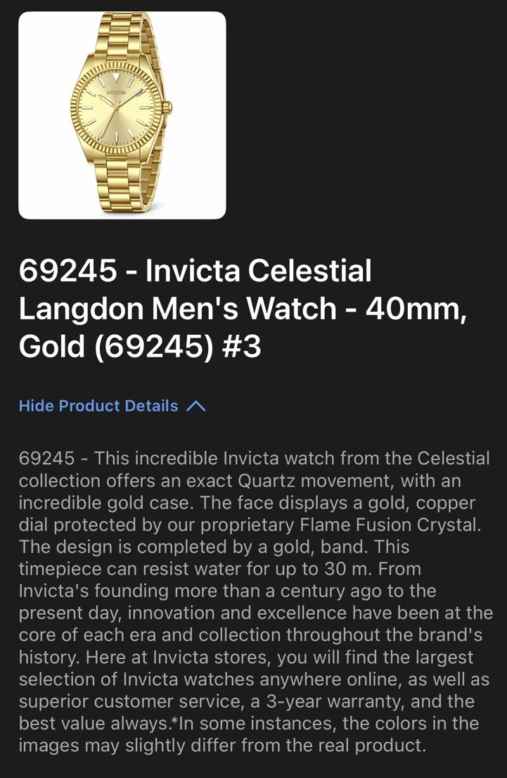Invicta Celestial Langdon Men’s 40mm Gold Tone Quartz Watch 30m w/ Box