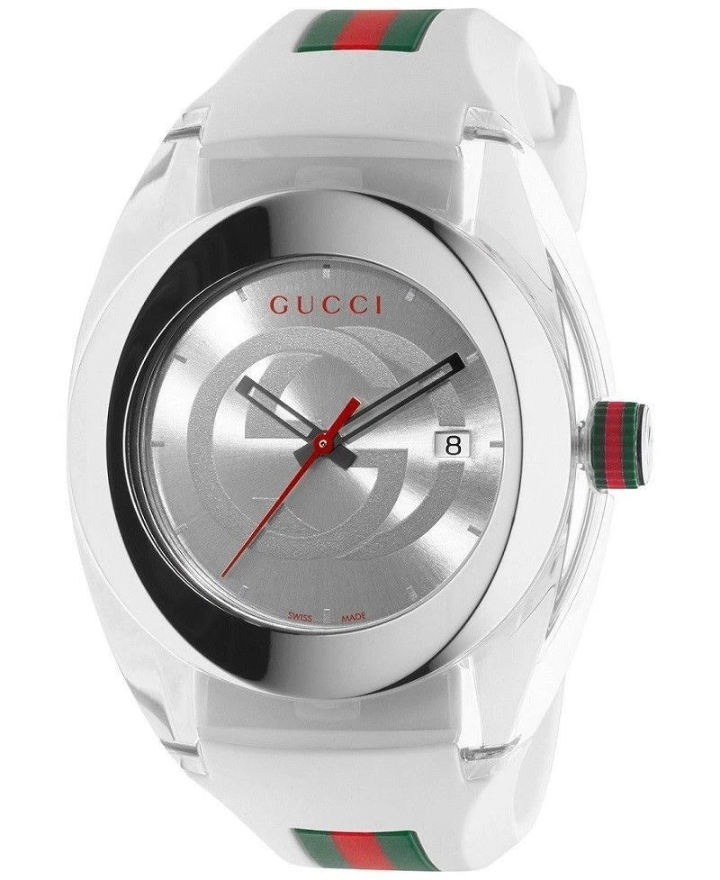 New Gucci Sync XXL 46mm YA137102 White Rubber Band White Dial Unisex Watch