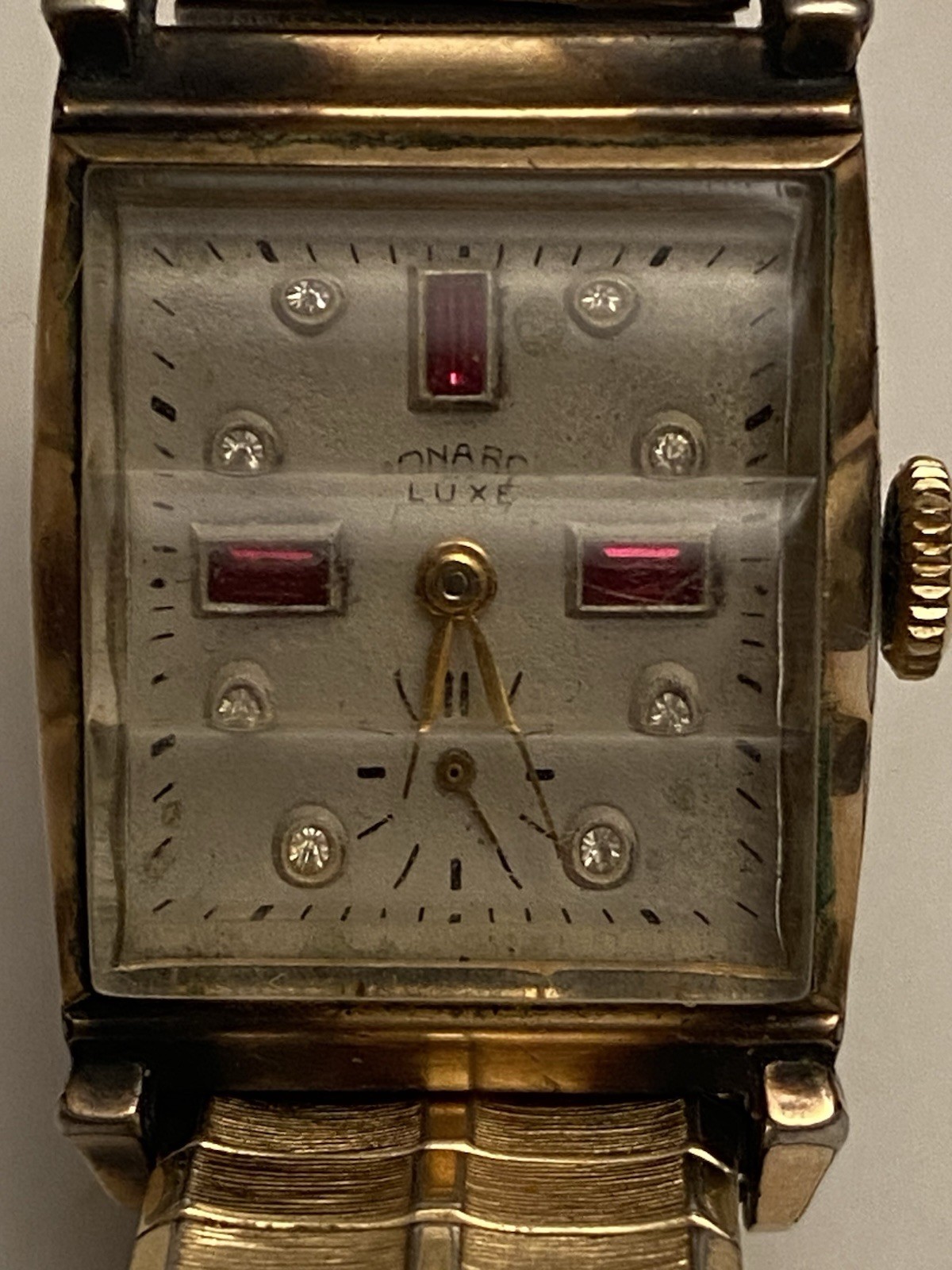 Monarch De Luxe 10K RGF Jeweled Men’s Watch Contoured Crystal It Runs! RARE