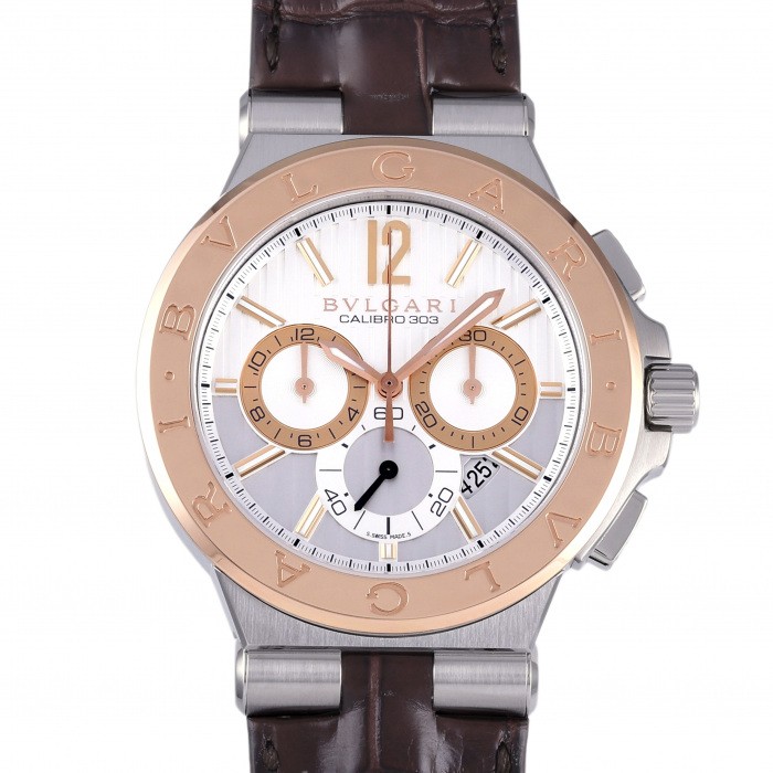 Bvlgari Diagono DG42C6SPGLDCH Stainless Steel Pink Gold Leather 42.0mm #YKW671
