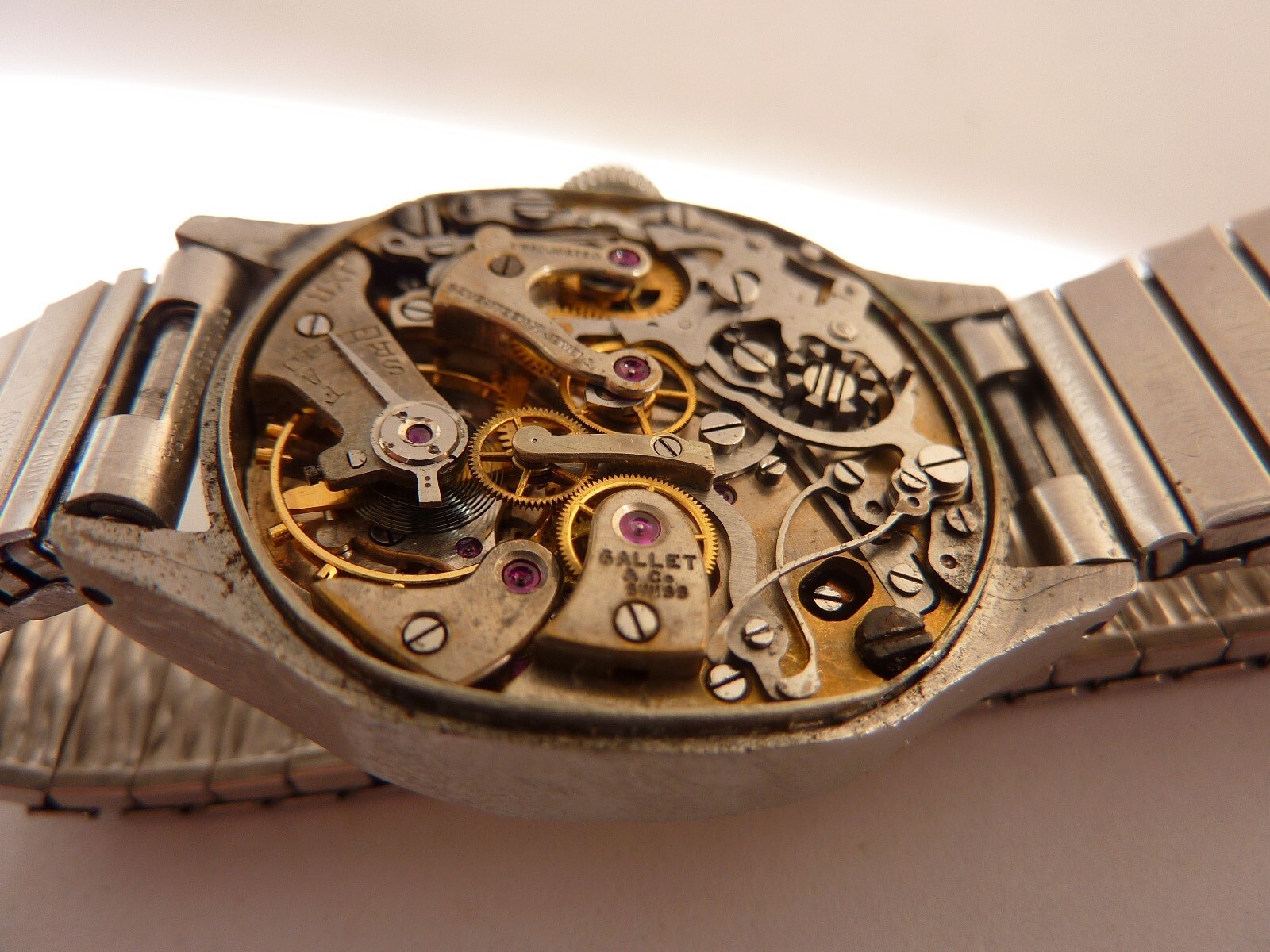 GALLET COMMANDER EXCELSIOR PARK CAL42 RARE OVAL SHAPED CHRONOGRAPH VINTAGE 40s