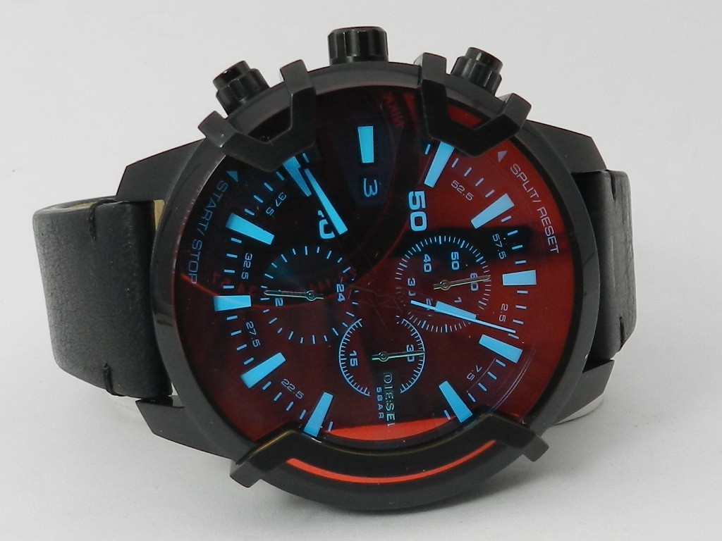 Diesel Men’s Chronograph Griffed Black Leather Strap Watch 46mm DZ4519